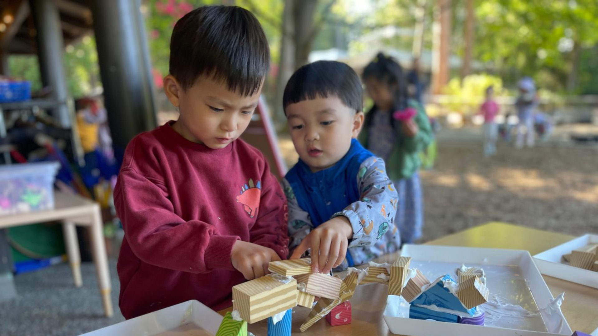 Students building outdoors